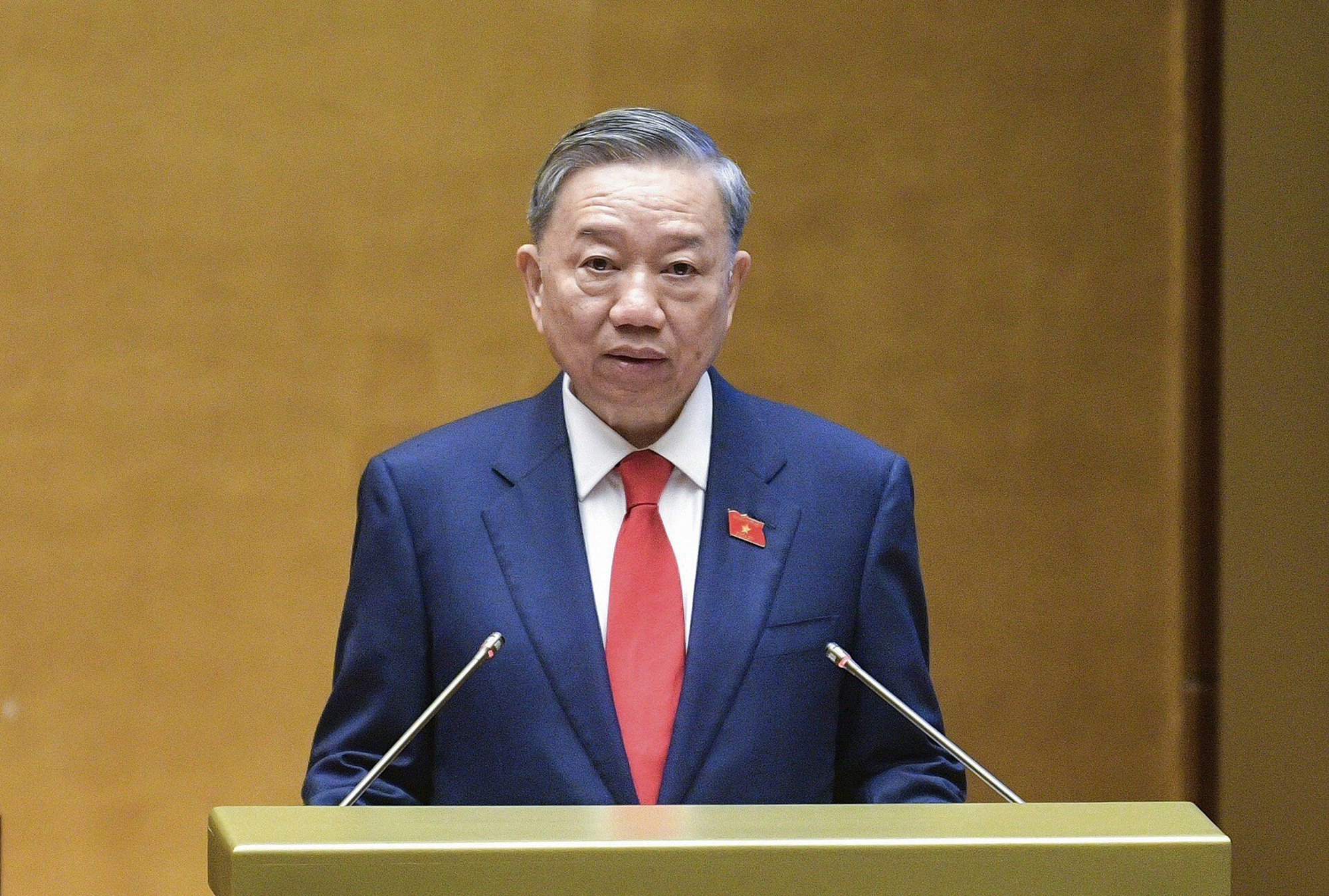 To Lam speaks after swearing in as the Vietnamese president at the National Assembly in Hanoi, Vietnam, May 22, 2024. /CFP