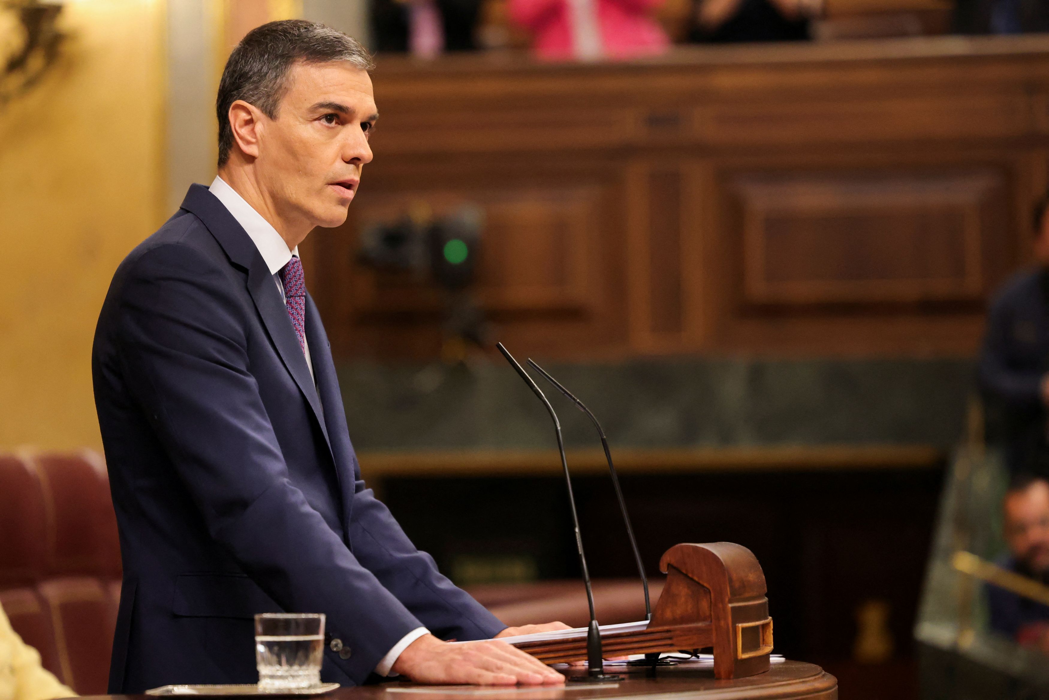 Spanish Prime Minister Pedro Sanchez at a plenary session of the lower house of the Spanish parliament, Madrid, Spain, May 22, 2024. /Reuters