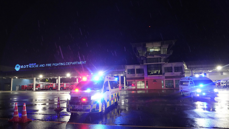 Ambulances are seen at the airport where a London-Singapore flight that encountered severe turbulence was diverted to, in Bangkok, Thailand, May 21, 2024. /CFP