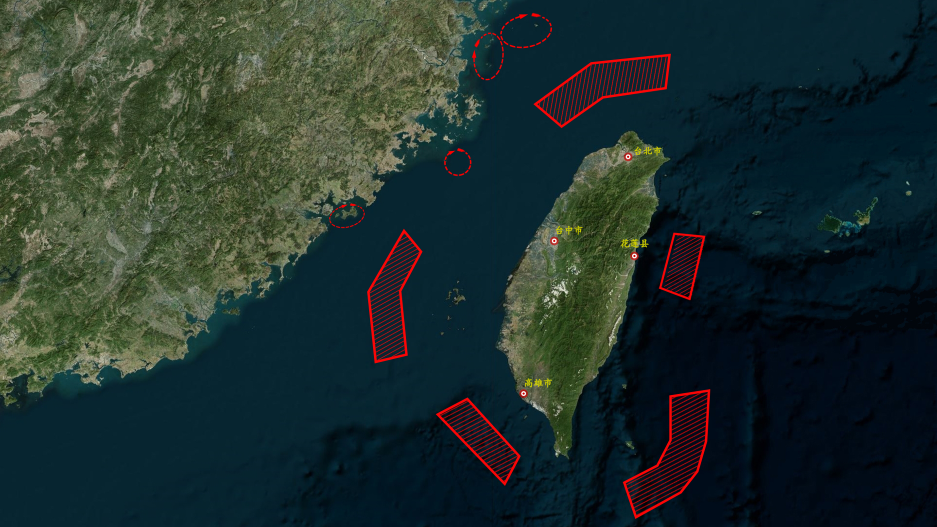 Areas of military drills by the Eastern Theater Command of the Chinese People's Liberation Army (PLA) surrounding the island of Taiwan, May 23, 2024. /The PLA Eastern Theater Command