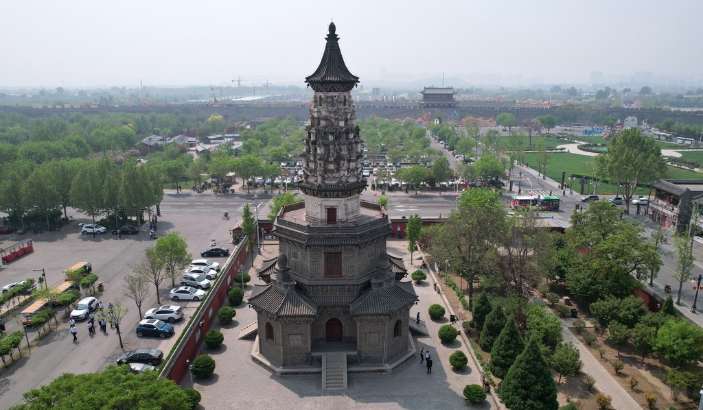 The Huata Pagoda at the Guanghui Temple of Zhengding, Shijiazhuang City, Hebei Province is seen from a distance on May 23, 2024. /IC