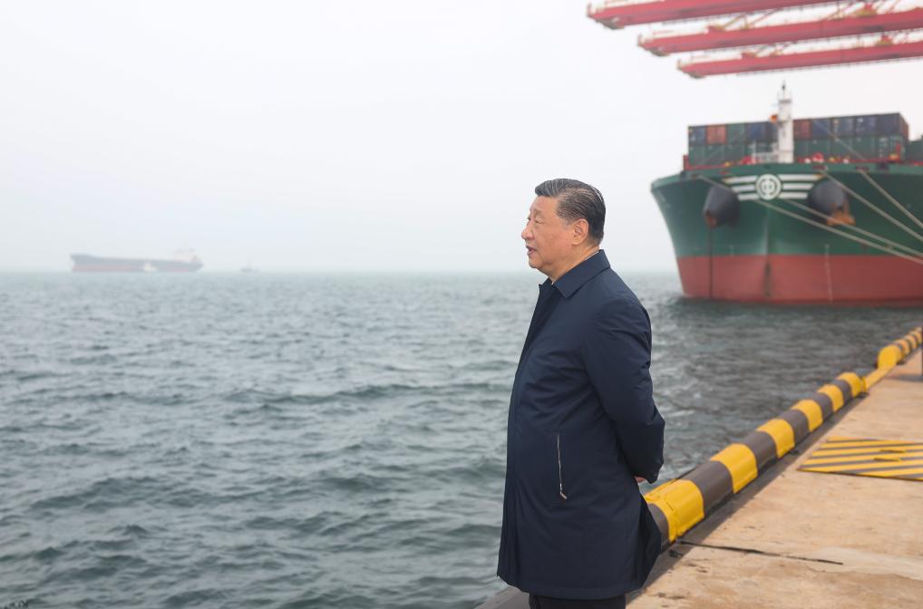 Chinese President Xi Jinping visits Rizhao Port in Rizhao City, east China's Shandong Province, May 22, 2024. /Xinhua 