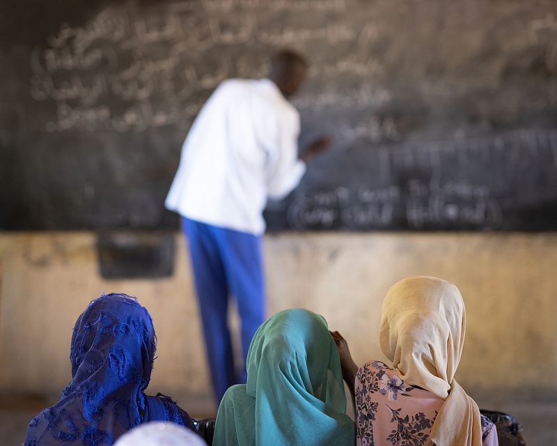 Students take part in a lesson at a school in the Djabel refugee camp, eastern Chad, December 13, 2023. /CFP
