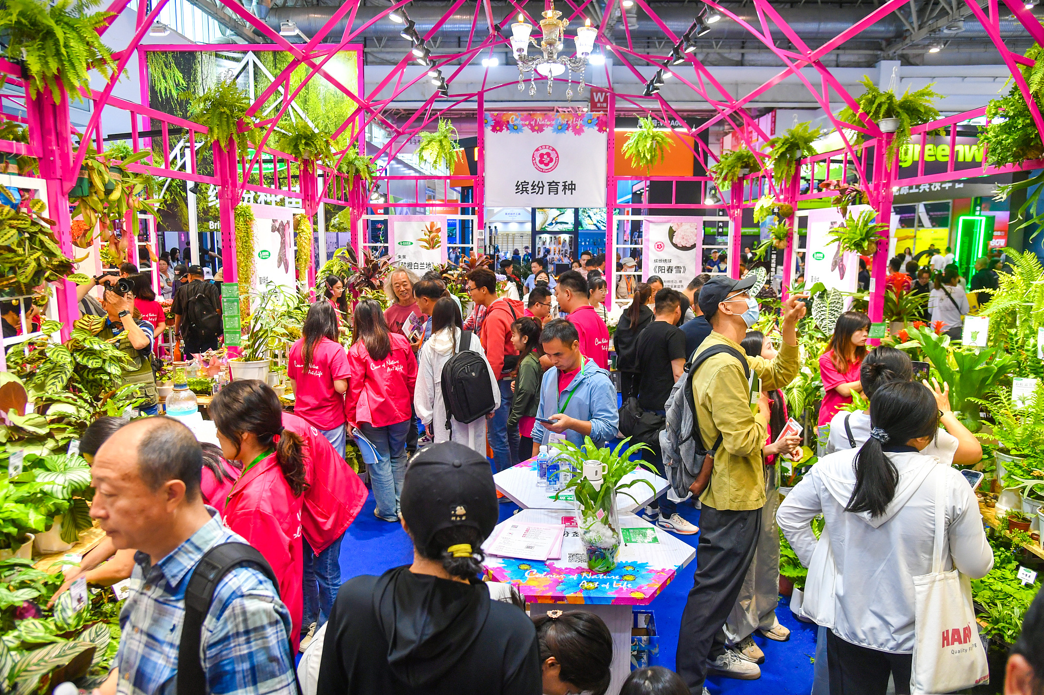 Visitors crowd the exhibition area of the 26th Hortiflorexpo IPM Beijing at the China International Exhibition Center (Shunyi Hall) on May 24, 2024. /CFP