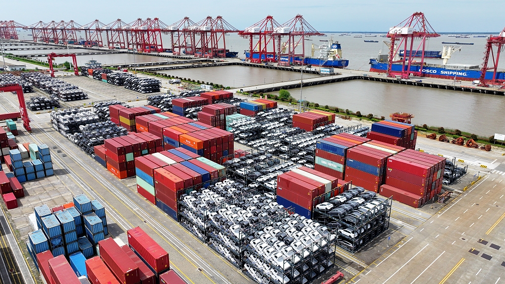 A batch of new energy vehicles are ready to be exported to overseas markets at Taicang Port in Jiangsu Province, China, May 9, 2024./CFP