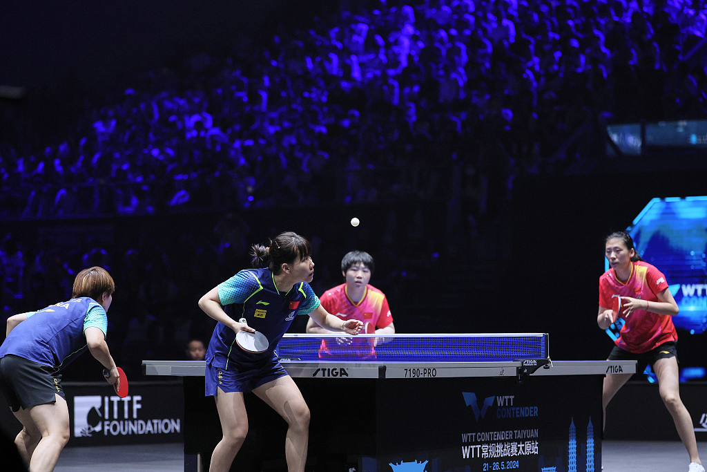 Players in action during the all-Chinese women's doubles final at the WTT Contender event in Taiyuan, China, May 26, 2024. /CFP
