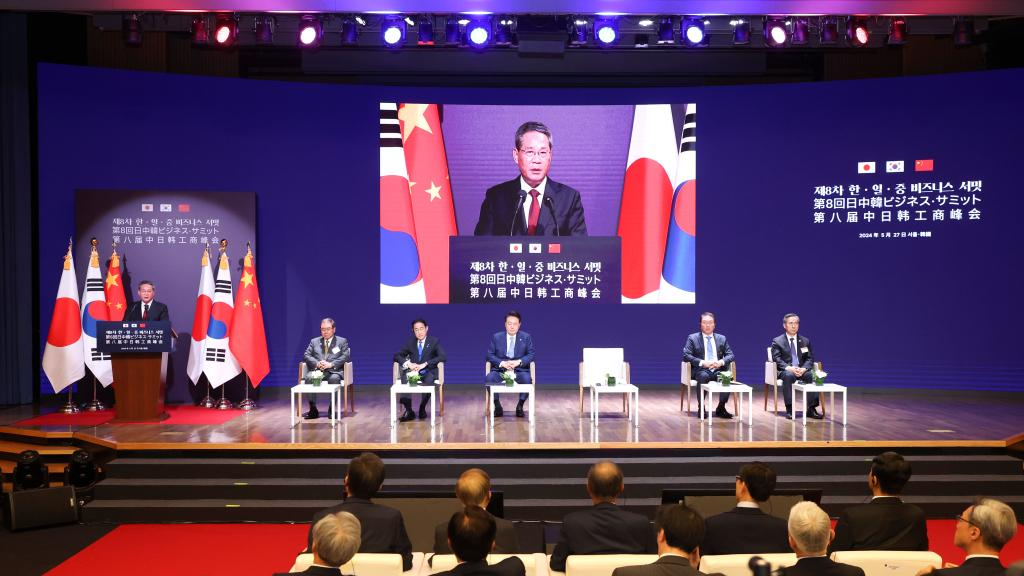 Chinese Premier Li Qiang speaks at the eighth business summit among China, Japan and South Korea, in Seoul, South Korea, May 27, 2024. /Xinhua
