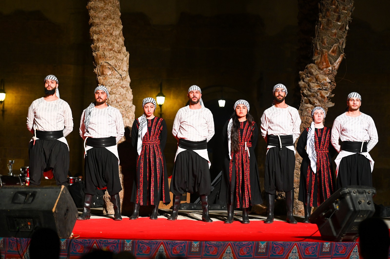 The Palestinian Kanaan Band performs the dabke dance from Palestinian heritage as they participate in the 11th International Festival for Drums and Traditional Arts at Prince Taz Palace in Cairo, Egypt on May 27, 2024. /CFP