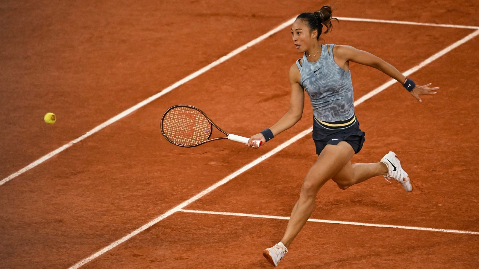 Zheng Qinwen of China in action against Tamara Korpatsch of Germany in a women's singles second round match at the French Open in Paris, France, May 30, 2024. /CFP