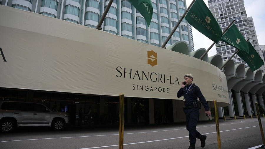 A view of the Shangri-La Hotel in Singapore, the venue for the 21st edition of the Shangri-La Dialogue held in Singapore, May 31, 2024. /Xinhua