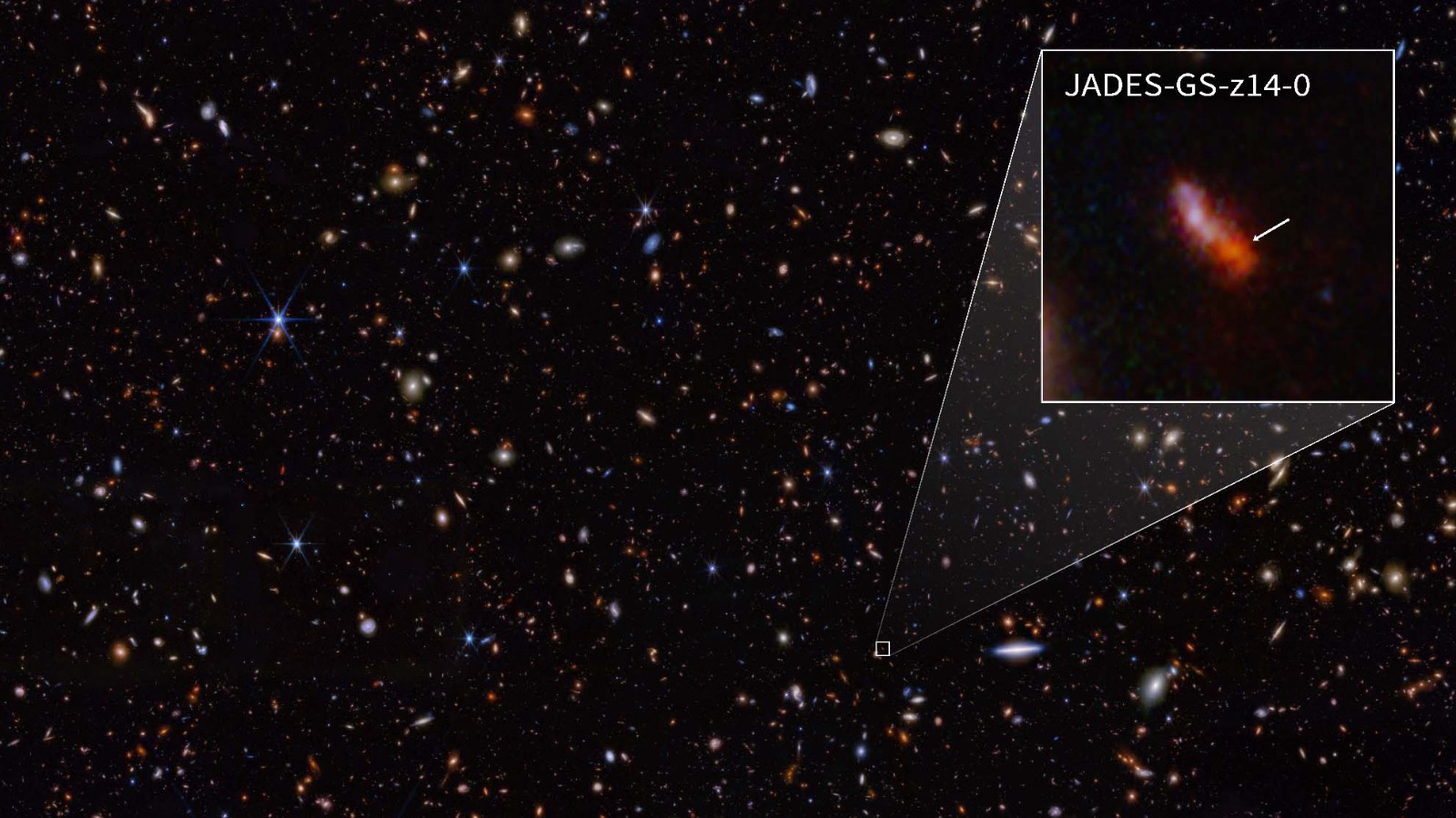 This infrared image from NASA's James Webb Space Telescope (JWST) was taken by the NIRCam (Near-Infrared Camera) for the JWST Advanced Deep Extragalactic Survey program. /NASA