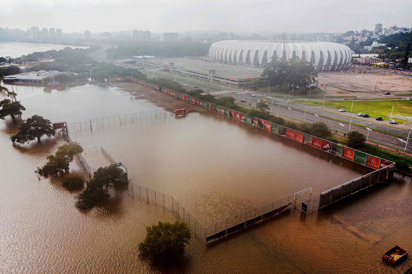 Aerial view of a flooded training center next to the Beira-Rio stadium in Porto Alegre, Rio Grande do Sul state, Brazil, May 30, 2024. /CFP
