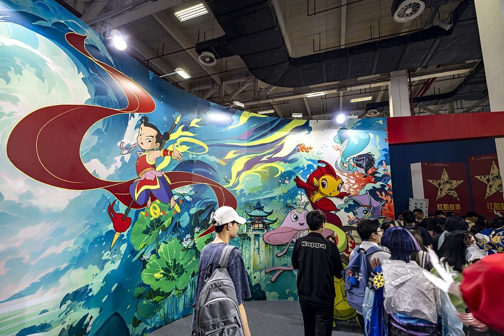 People visit the exhibition hall of China Media Group (CMG) at the 20th China International Cartoon and Animation Festival (CICAF) in Hangzhou, Zhejiang Province, June 1, 2024. /CFP