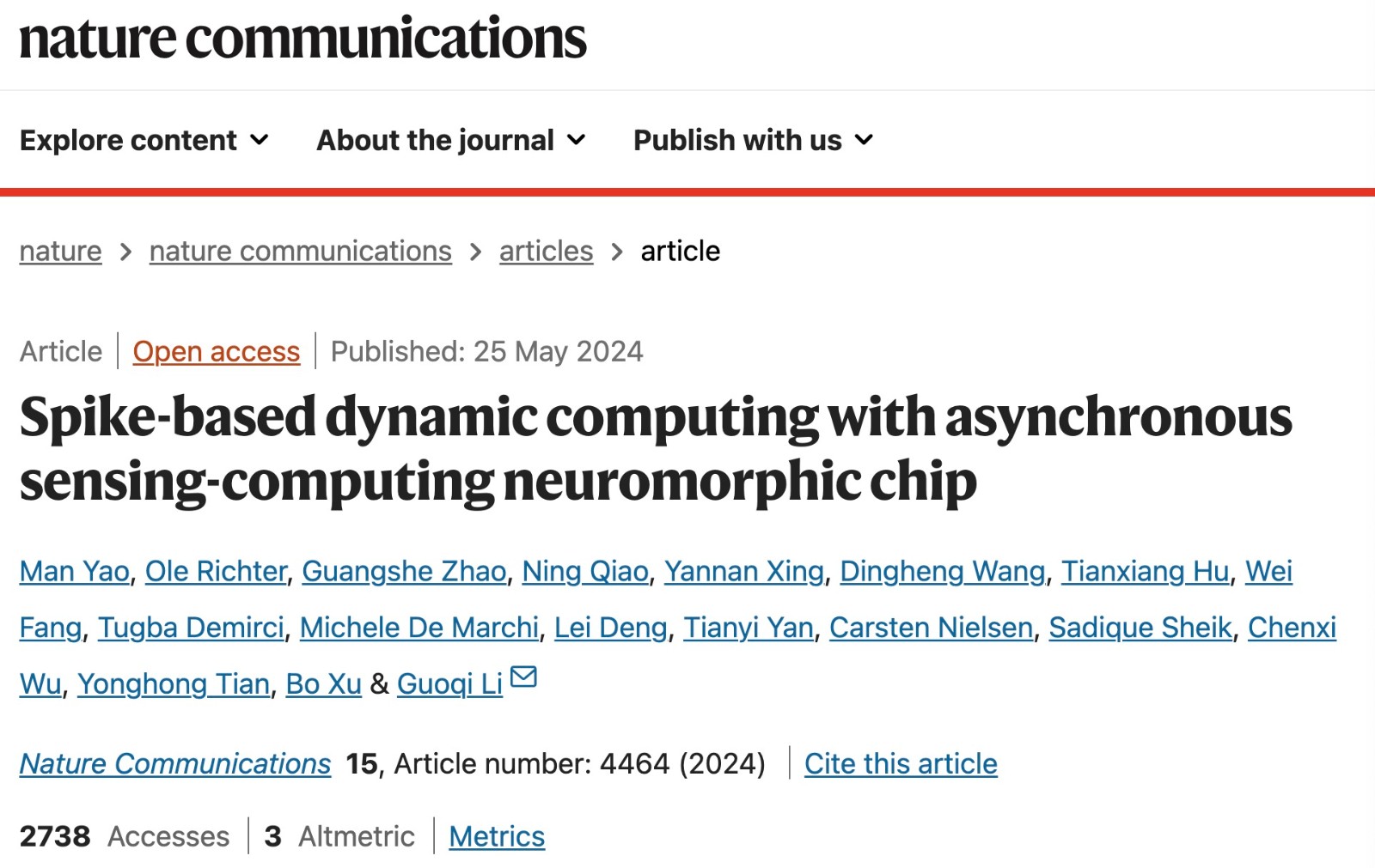 A screenshot of the study published in Nature Communications, May 25, 2024. 