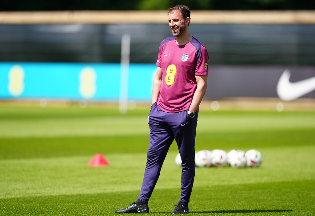 Gareth Southgate, manager of England, looks on during team practice at Rockliffe Park in Darlington, England, June 2, 2024. /CFP