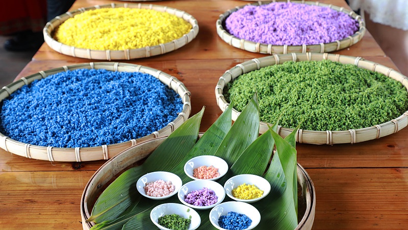 Various ingredients are prepared to make traditional zongzi in Rong'an County, Liuzhou City, Guangxi Zhuang Autonomous Region, June 4, 2024. /CFP