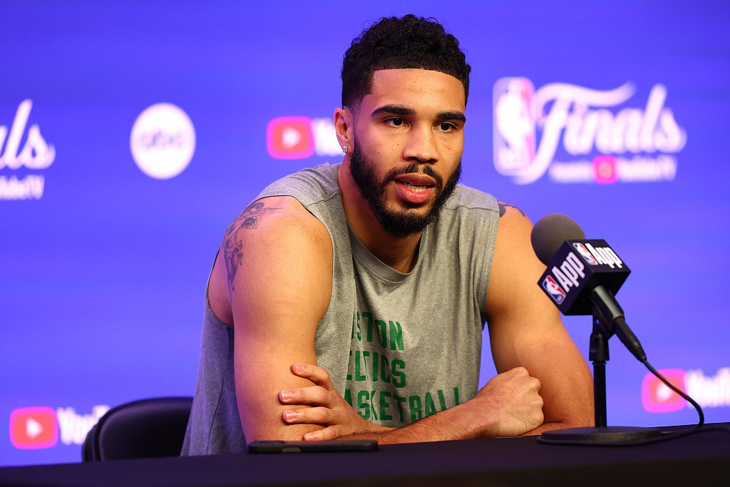 Jayson Tatum of the Boston Celtics attends a press conference ahead of Game 1 of the NBA Finals against the Dallas Mavericks at TD Garden in Boston, Massachusetts, June 5, 2024. /CFP