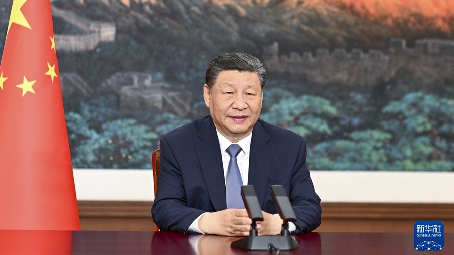 Chinese President Xi Jinping congratulates the signing of intergovernmental agreement on China-Kyrgyzstan-Uzbekistan railway project via video link, June 6, 2024. /Xinhua