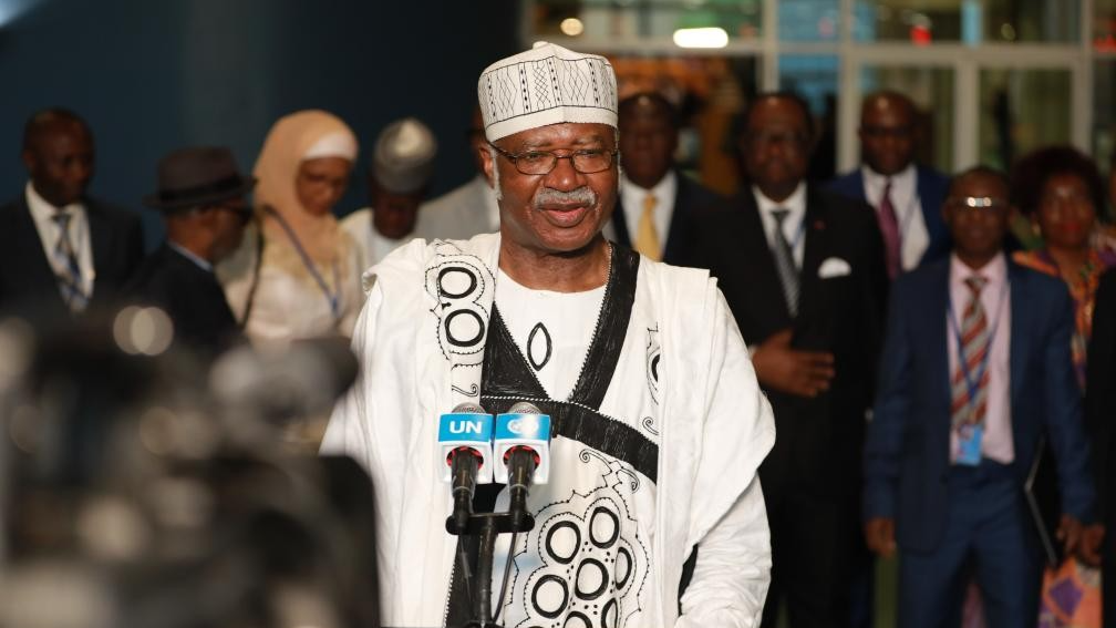 Former Cameroonian Prime Minister Philemon Yang speaks to the press after being elected the president of the 79th session of the UN General Assembly at the UN headquarters in New York, June 6, 2024. /Xinhua