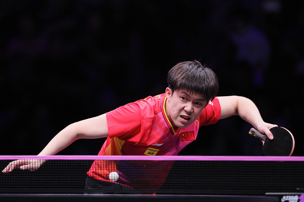 Wang Chuqin of China competes in the men's singles final against Fan Zhendong of China at the World Table Tennis Chongqing Champions in southwest China's Chongqing Municipality, June 3, 2024. /CFP