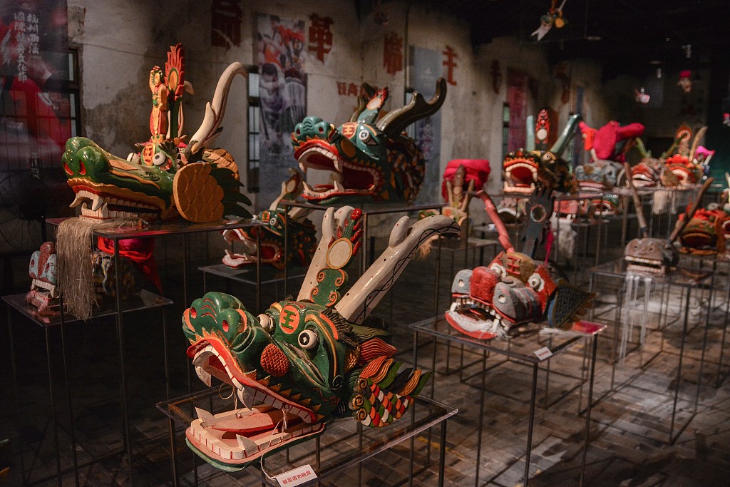 A file photo shows the heads of dragon boats from a village on display in Hangzhou, Zhejiang Province. /CFP