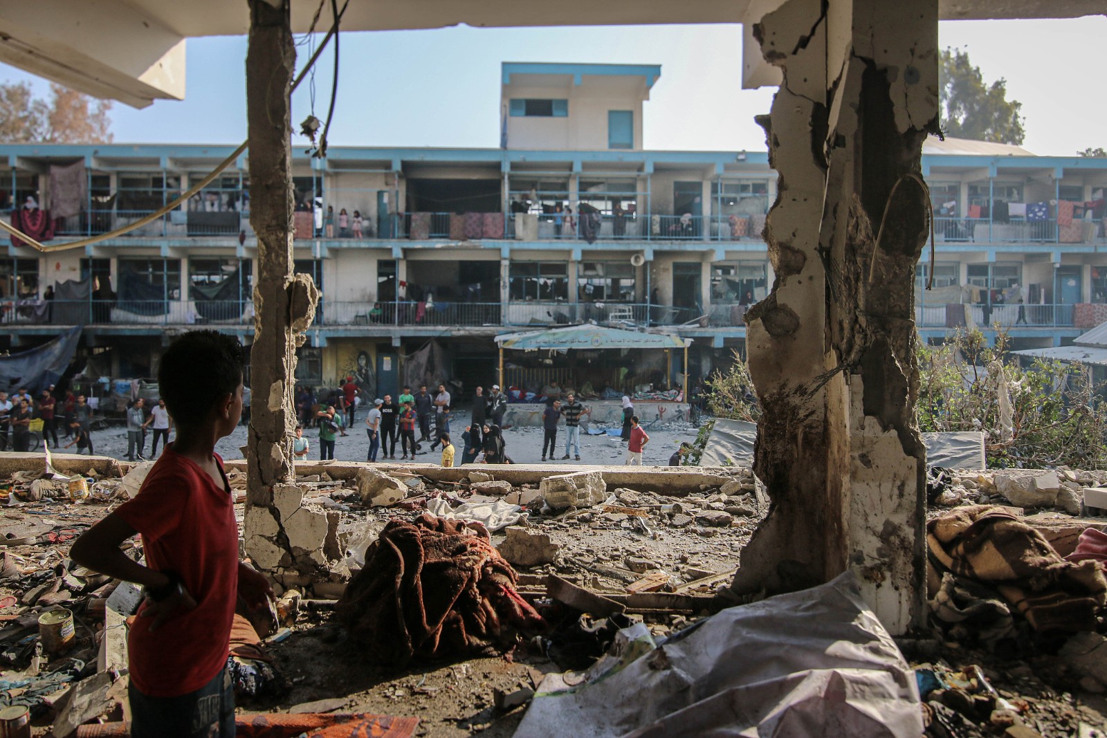 Damage to a school complex for displaced Palestinians, operated by the United Nations Relief and Works Agency, following an Israeli strike at the Nuseirat refugee camp in central Gaza, June 6, 2024. /CFP
