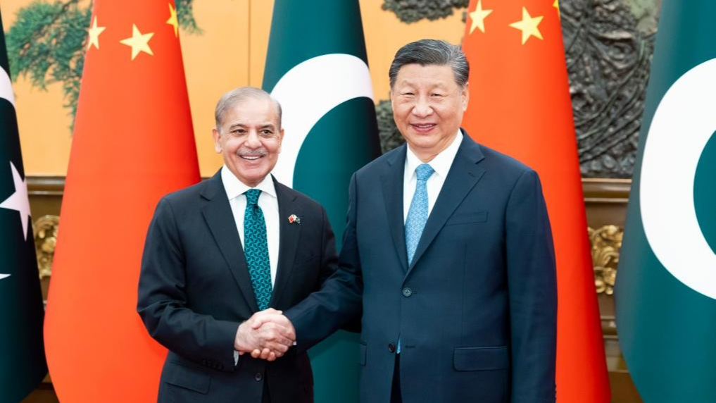 Chinese President Xi Jinping meets with Pakistani Prime Minister Shehbaz Sharif, who is on an official visit to China, at the Great Hall of the People in Beijing, the capital of China, June 7, 2024. /Xinhua