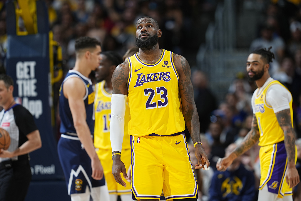 LeBron James (#23) of the Los Angeles Lakers looks on in Game 5 of the NBA Western Conference first-round playoffs against the Denver Nuggets at Ball Arena in Denver, Colorado, April 25, 2024. /CFP