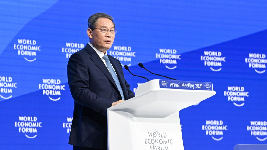Chinese Premier Li Qiang attends the World Economic Forum Annual Meeting 2024 and delivers a special address to the event in Davos, Switzerland, January 16, 2024. /Xinhua