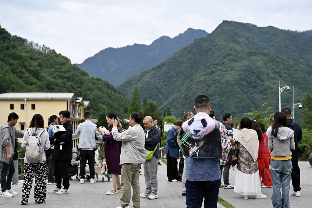 Panda fans anxiously wait for their turn to see Fu Bao at the Shenshuping Giant Panda Base at the Wolong National Nature Reserve in Sichuan Province on June 12, 2024. /CFP