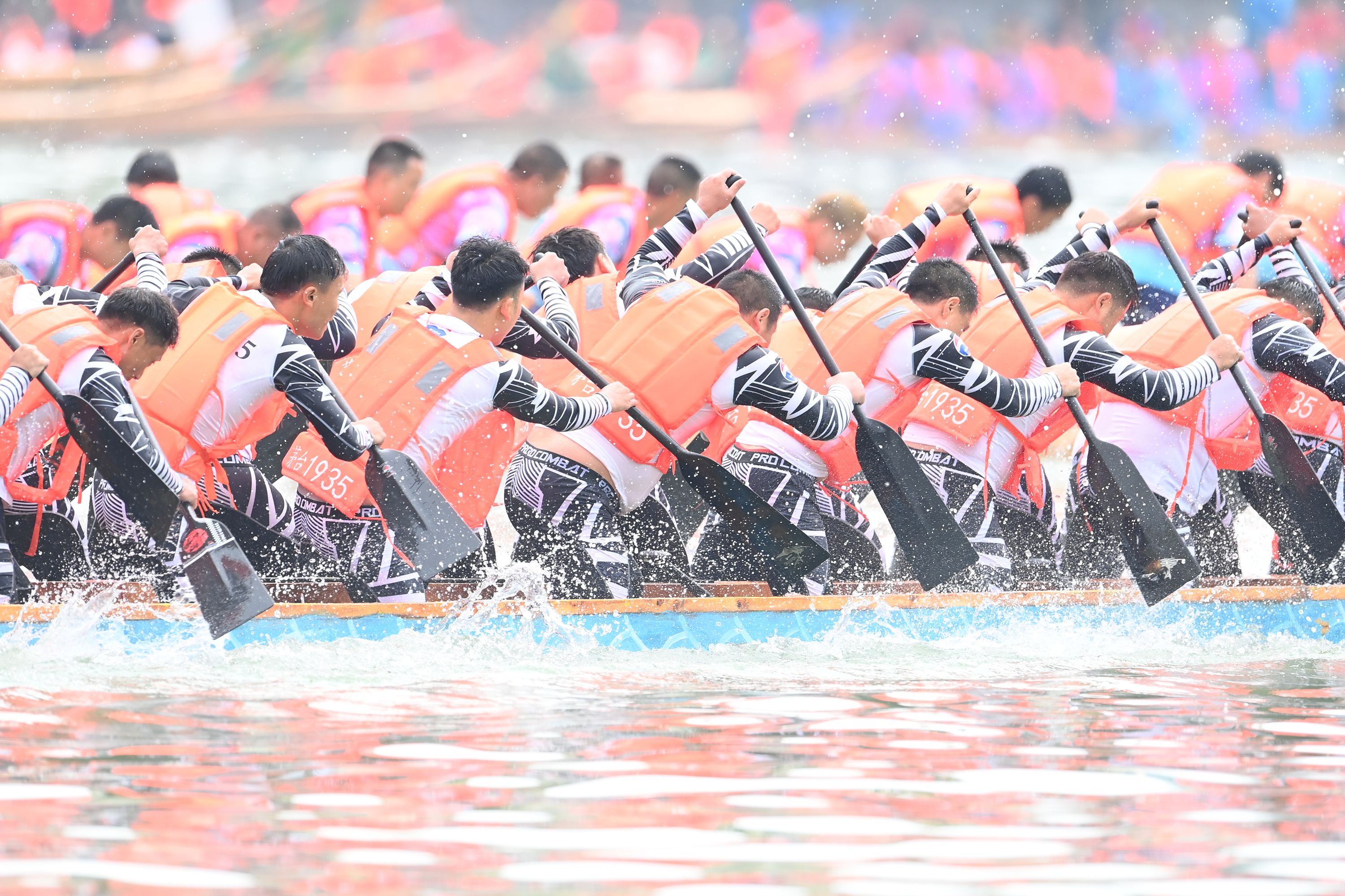 Enthusiastic rowers are captured at a dragon boat race in Tongren City, Guizhou Province on June 10, 2024. /Photo provided to CGTN