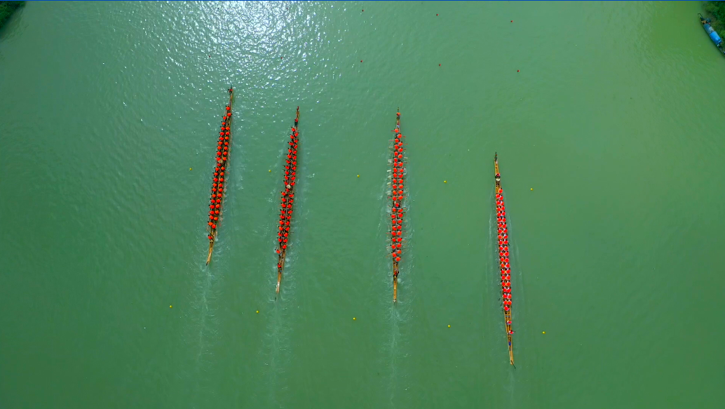 An exhilarating dragon boat race was held in Tongren City, Guizhou Province on June 10, 2024. /Photo provided to CGTN