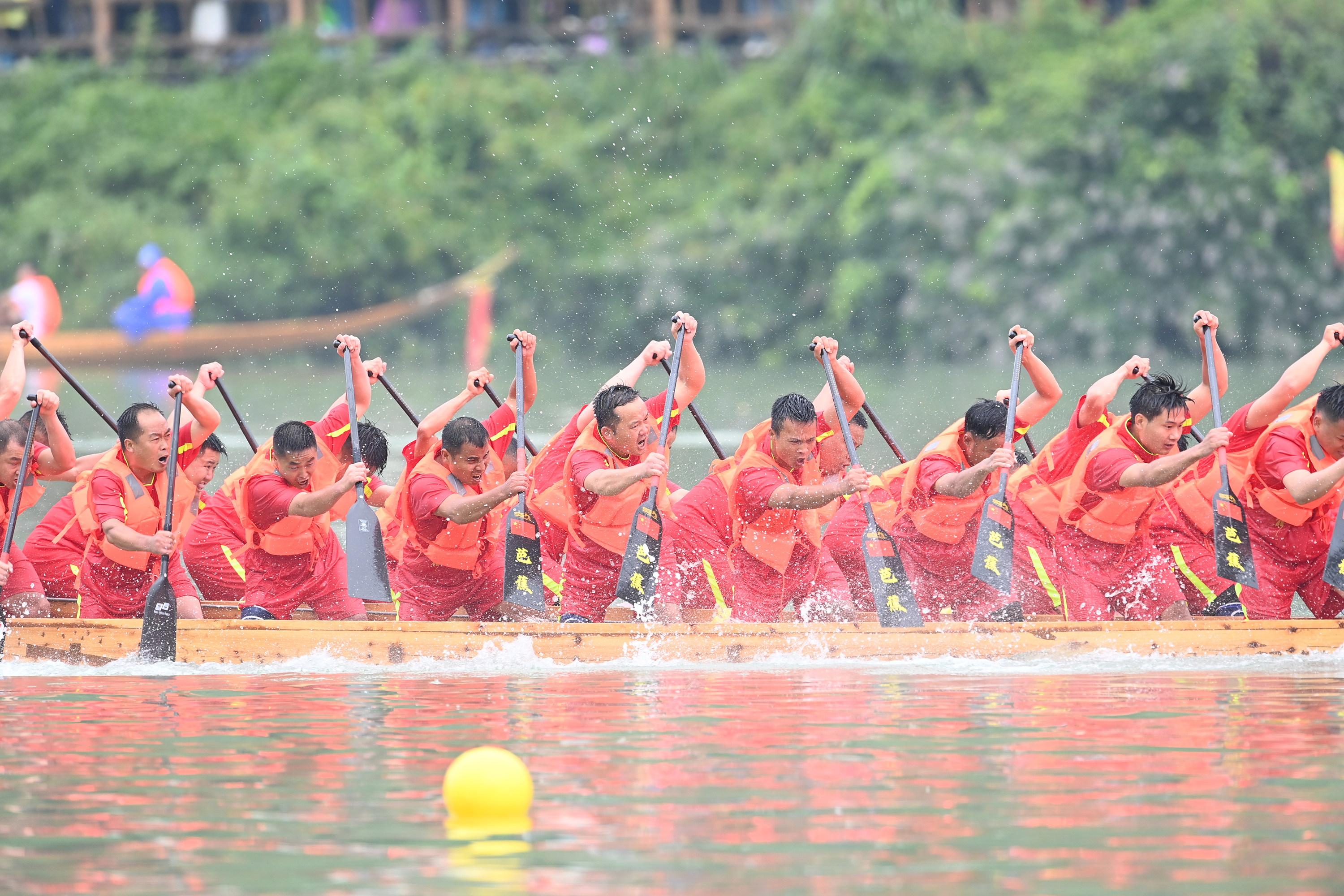 Enthusiastic rowers are captured at a dragon boat race in Tongren City, Guizhou Province on June 10, 2024. /Photo provided to CGTN