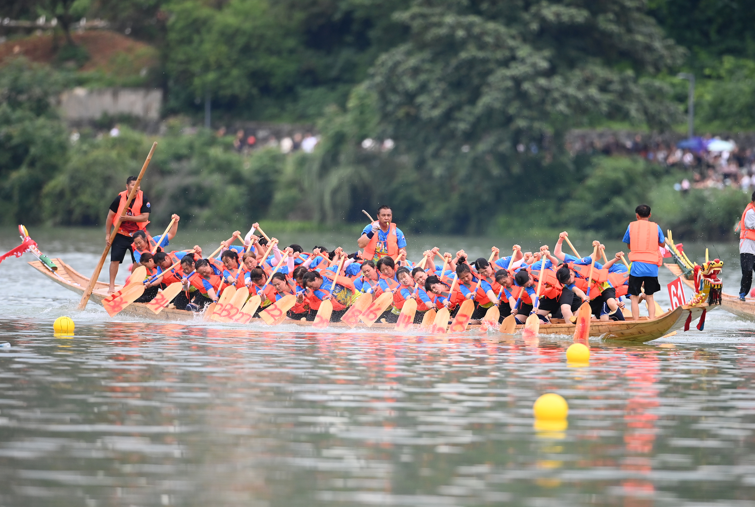 Enthusiastic rowers are captured at a dragon boat race in Tongren City, Guizhou Province on June 10, 2024. /Photo provided to CGTN