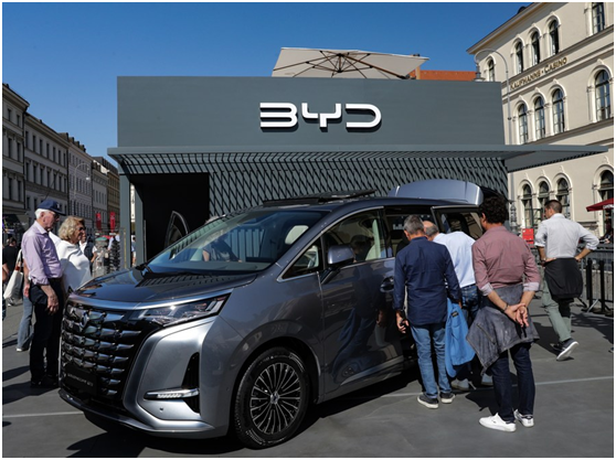 People visit the BYD booth at the 2023 International Motor Show, officially known as IAA MOBILITY 2023, in Munich, Germany, September 8, 2023. /Xinhua
