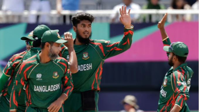 Players of Bangladesh celebrate during their ICC T20 World Cup match against the Netherlands in Kingstown, Saint Vincent and the Grenadines, June 13, 2024. /AP