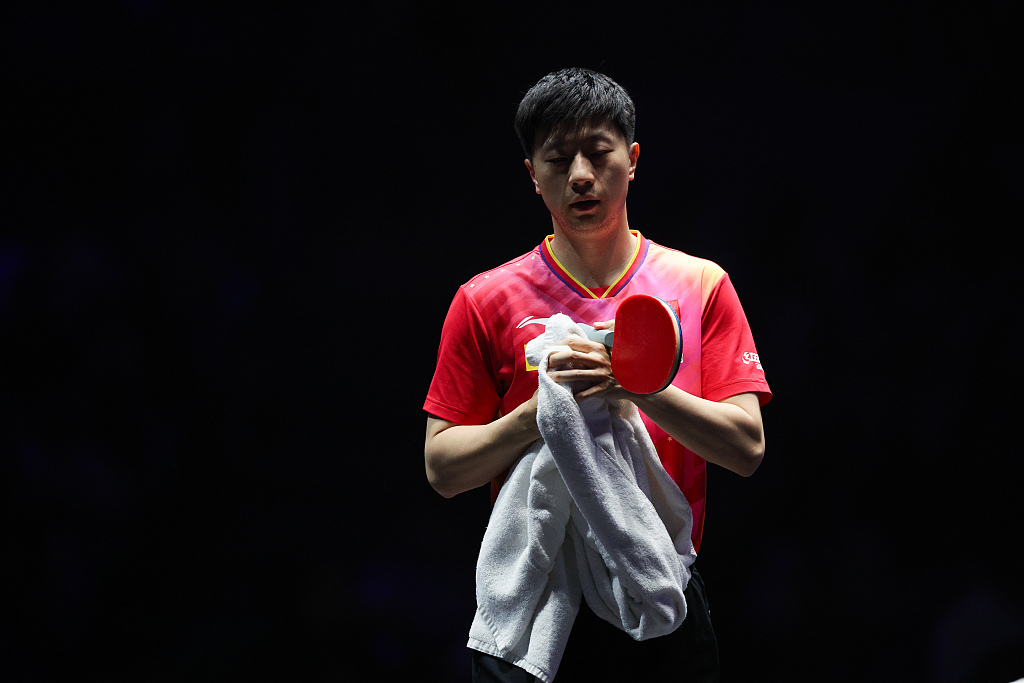 Ma Long of China looks on in the men's doubles final with Lin Gaoyuan against Wang Chuqin and Liang Jingkun of China at World Table Tennis Contender Taiyuan 2024 in Taiyuan, north China's Shanxi Province, May 26, 2024. /CFP