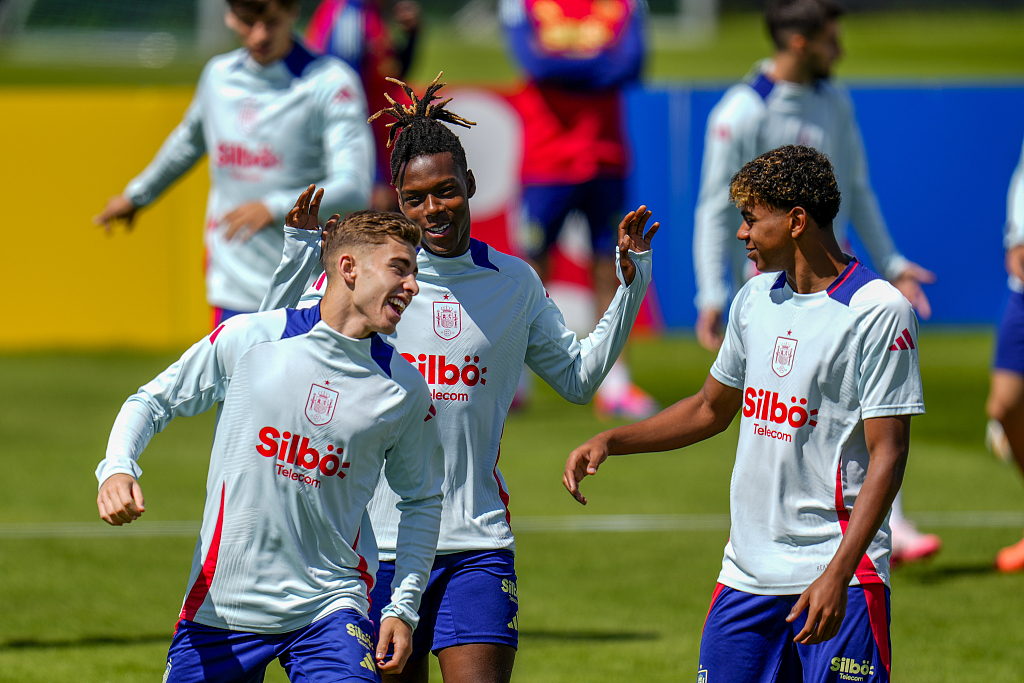 Players of Spain train in Donaueschingen, Germany, June 12, 2024. /CFP