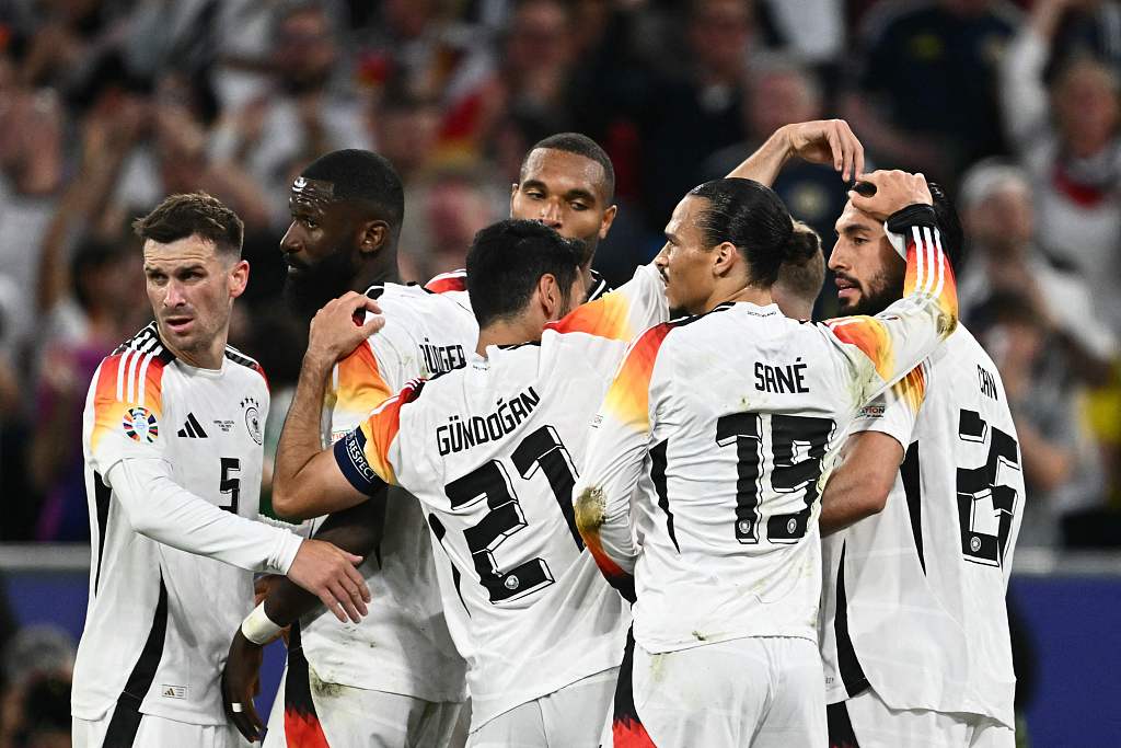 Players of Germany celebrate after scoring a goal in the UEFA European Championship group game against Scotland at the Allianz Arena in Munich, Germany, June 14, 2024. /CFP