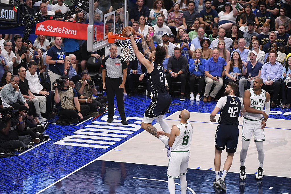 Dereck Lively II (#2) of the Dallas Mavericks dunks in Game 4 of the NBA Finals against the Boston Celtics at the American Airlines Center in Dallas, Texas, June 14, 2024. /CFP