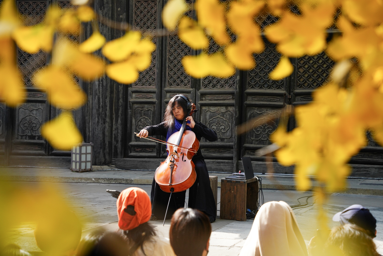 Cellist Song Zhao performs at the Dajue Temple in Beijing, November 1, 2023. /Timeless Acoustics within the Ancient Walls