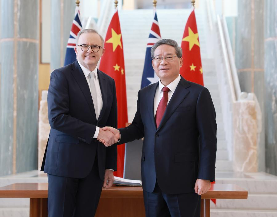 Chinese Premier Li Qiang and Australian Prime Minister Anthony Albanese hold the ninth China-Australia Annual Leaders' Meeting in Canberra, Australia, June 17, 2024. /Xinhua