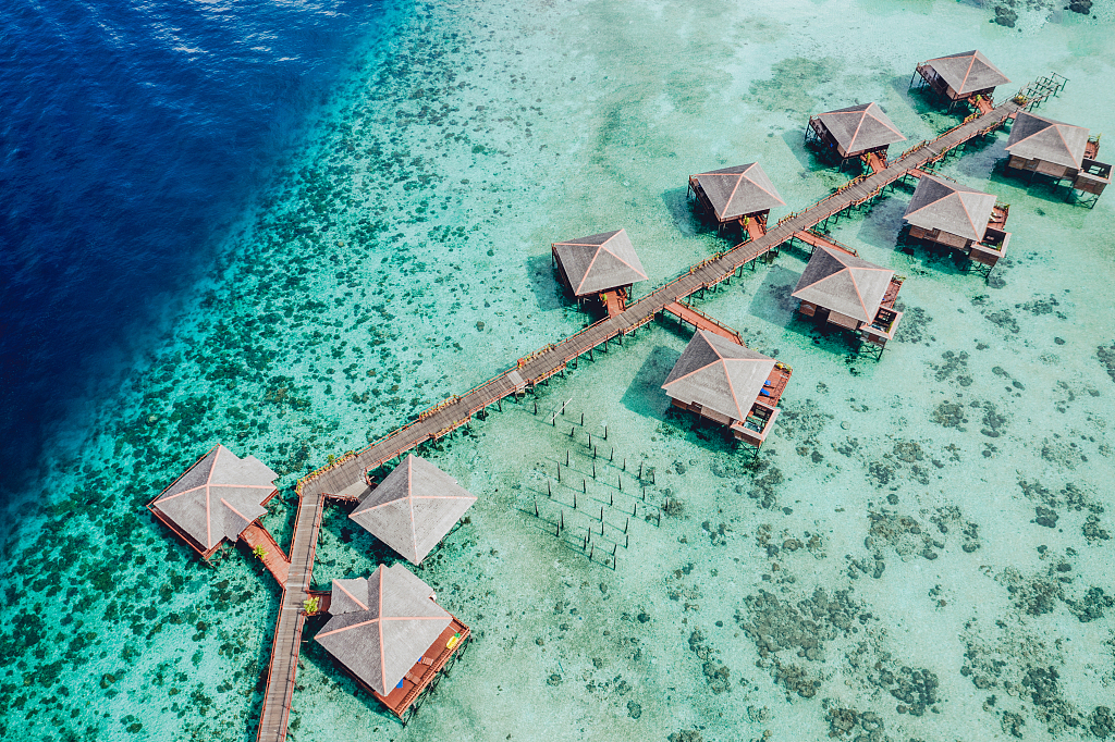 An undated photo shows an aerial view of a resort in Semporna, Malaysia. /CFP