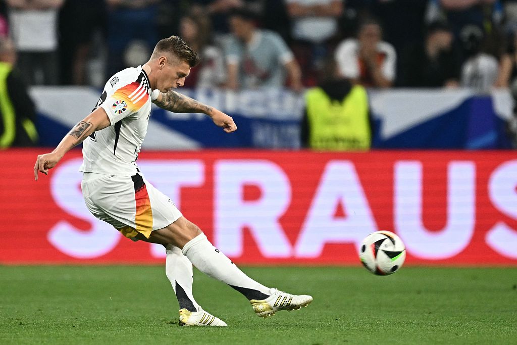 Germany's Toni Kroos passes the ball in the UEFA European Championship group game against Scotland in Munich, Germany, June 14, 2024. /CFP