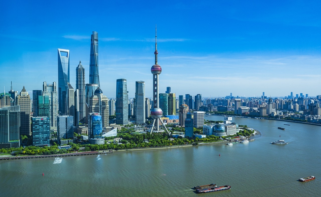 A file photo shows an aerial view of the Lujiazui financial district in Shanghai. /IC