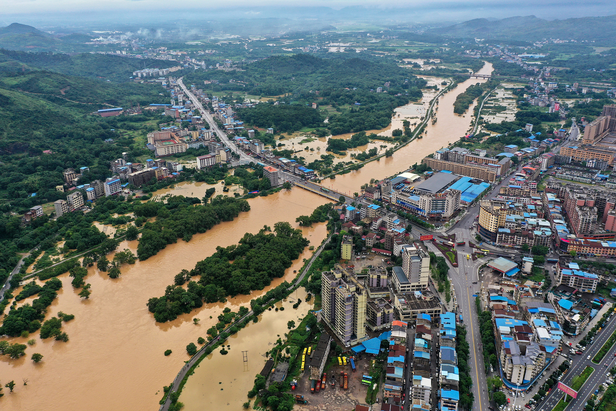 Low-lying areas are flooded in Guilin City, south China's Guangxi Zhuang Autonomous Region, June 19, 2024. /CFP