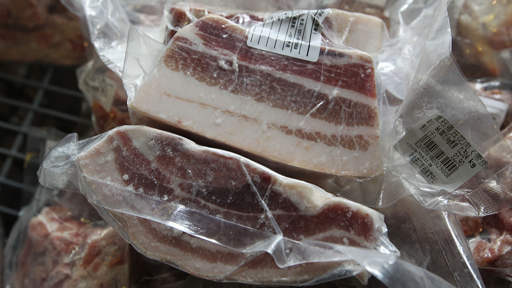 Pork products imported from the European Union, seen in Nantong Comprehensive Bonded Zone, Nantong City, east China's Jiangsu Province. /CFP