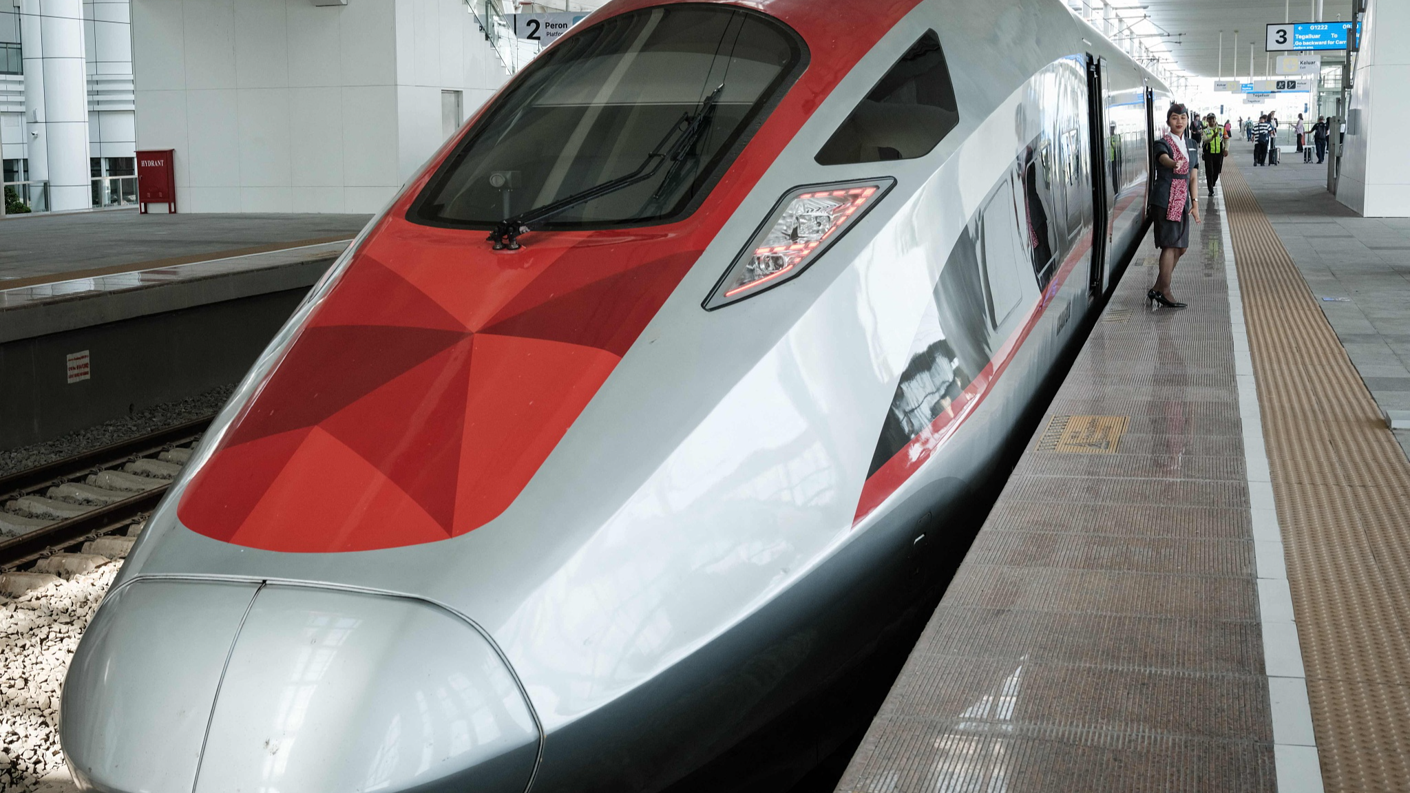 The Jakarta-Bandung high-speed train on a platform at the Tegalluar station in Bandung, West Java, Indonesia, May 4, 2024. /CFP