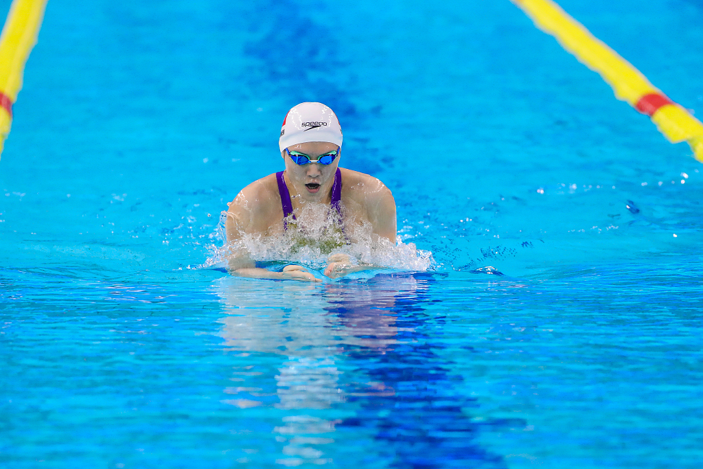 Ye Shiwen competes in the women's 200-meter individual breaststroke final at the Chinese domestic Olympic trials in Shenzhen, south China's Guangdong Province, April 24, 2024. /CFP