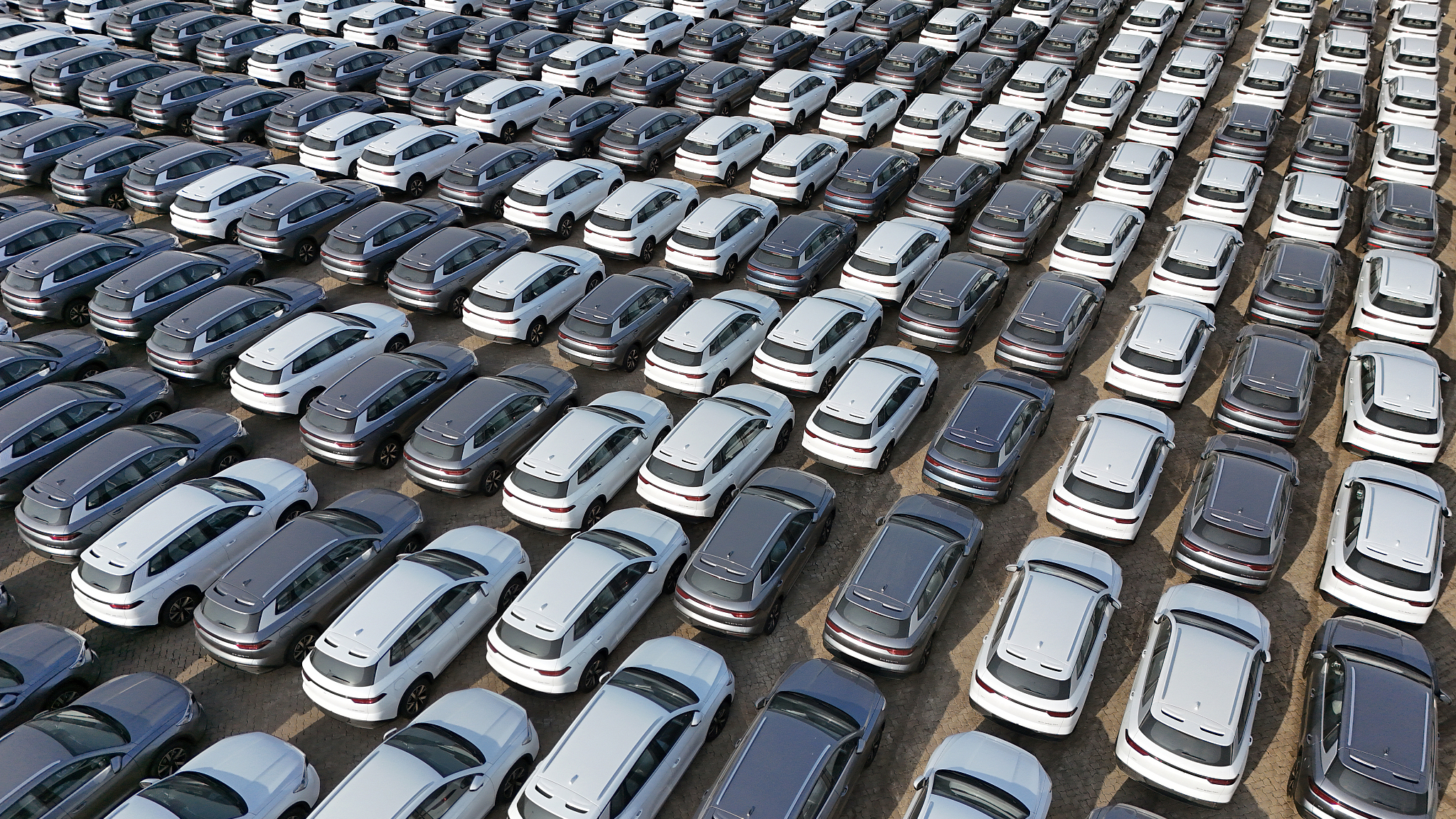 Electrical vehicles wait to be exported at a port in east China's Shandong Province, April 18, 2024. /CFP